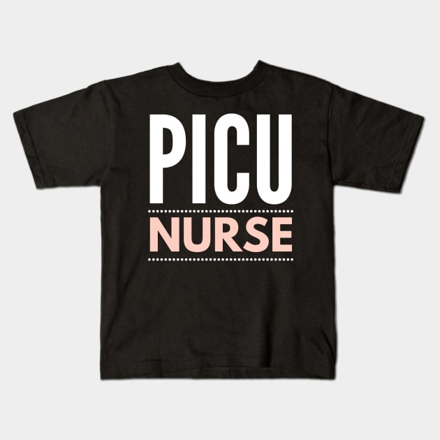 PICU Nurse bold white and pink text design Kids T-Shirt by BlueLightDesign